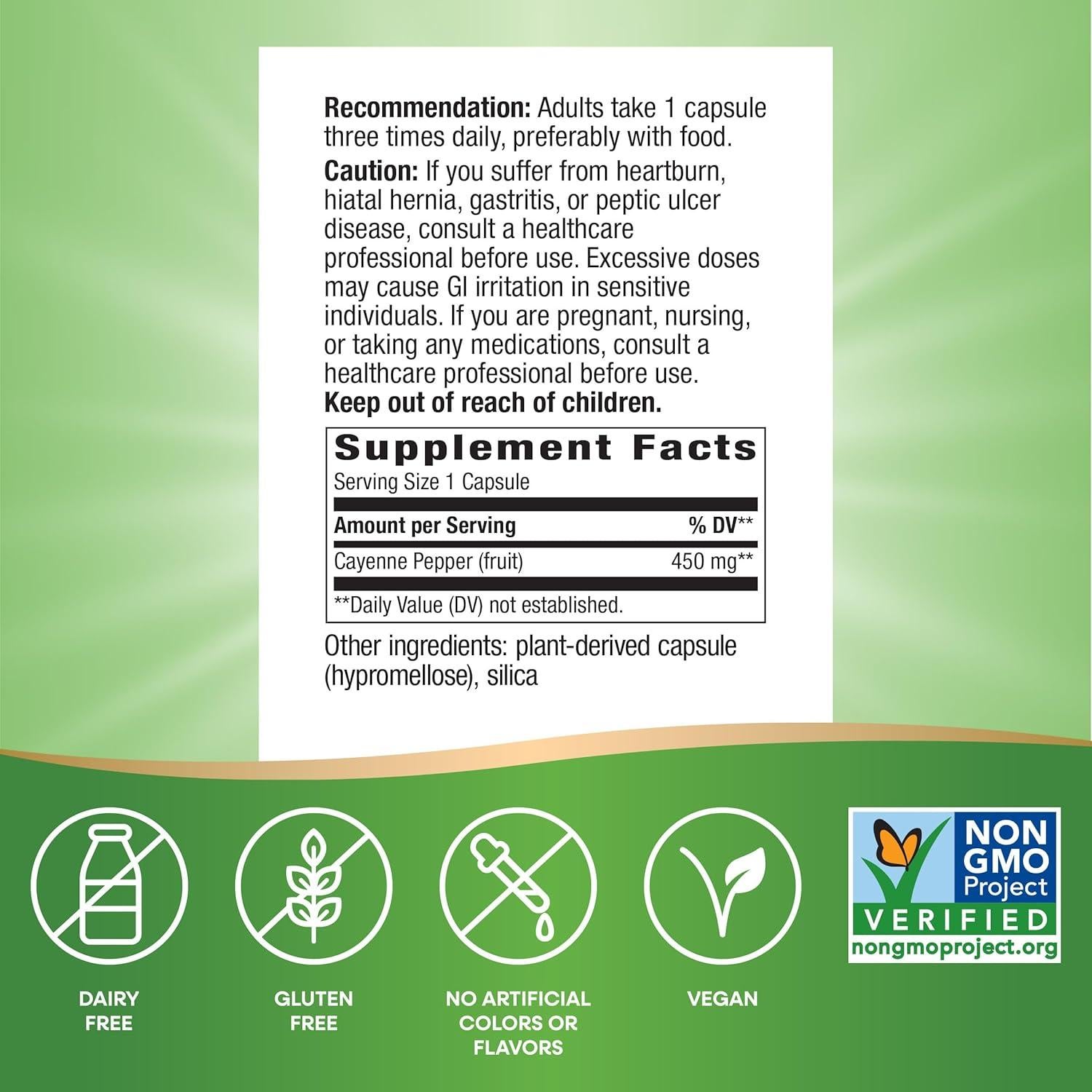 Cápsulas de Pimienta de Cayena Nature's Way 180 Veganas