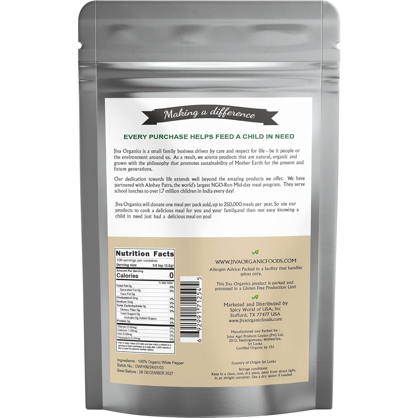 Pólvora de Pimienta Blanca Orgánica Jiva Organics 100g - Sabor Intenso