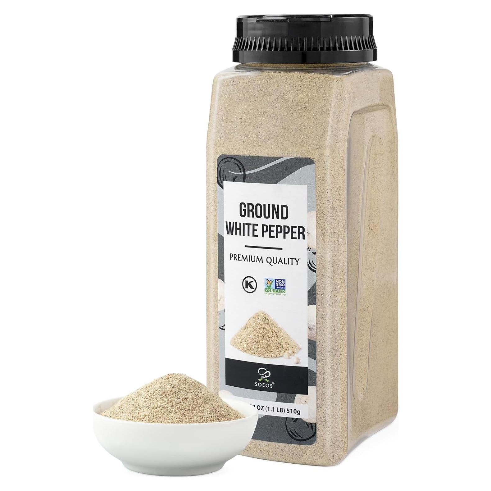 Pimienta Blanca Molida Soeos 510g, 100% Natural y Kosher