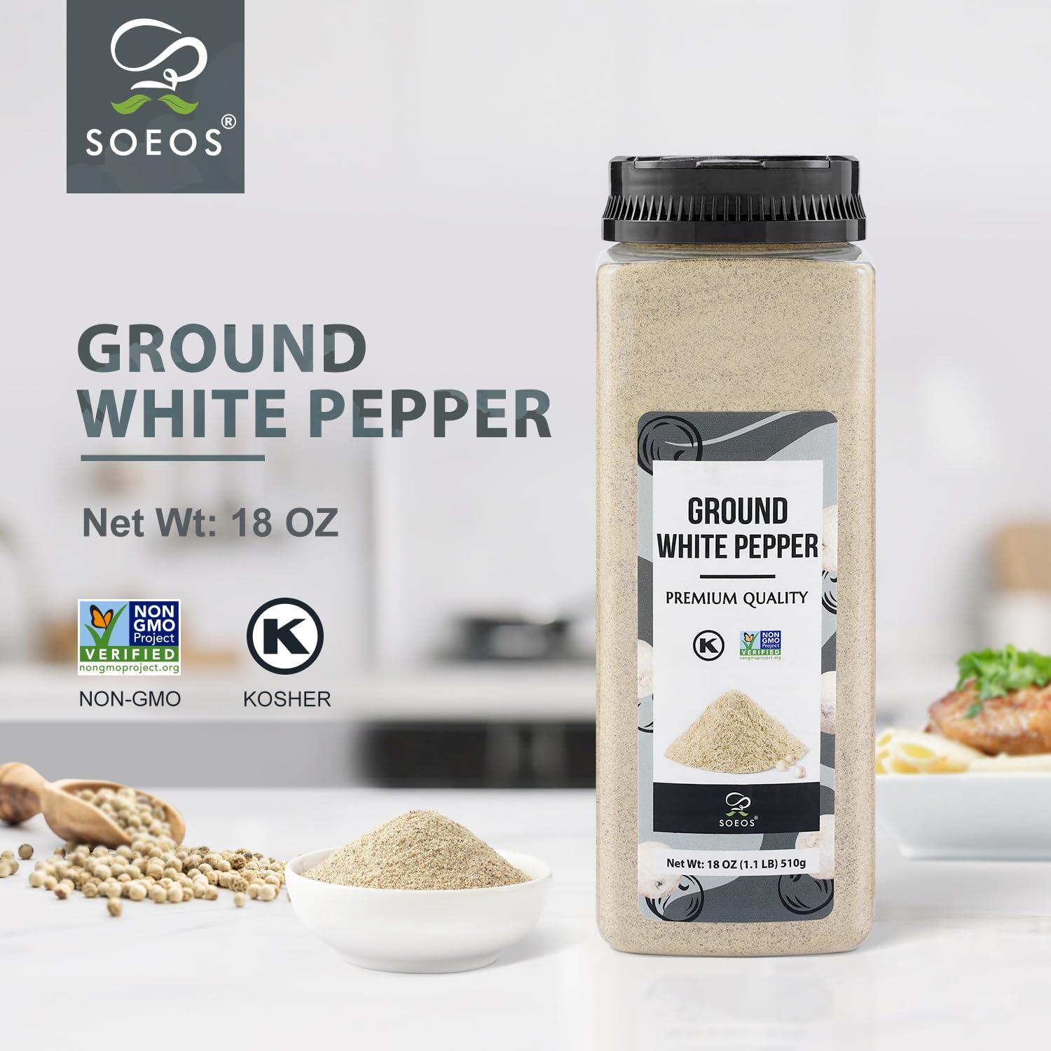 Pimienta Blanca Molida Soeos 510g, 100% Natural y Kosher