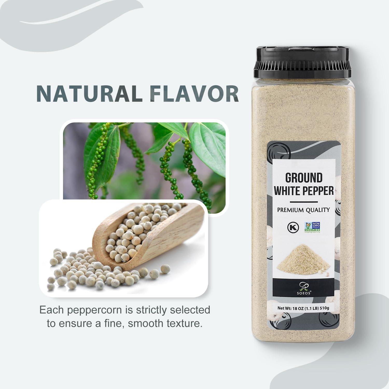 Pimienta Blanca Molida Soeos 510g, 100% Natural y Kosher