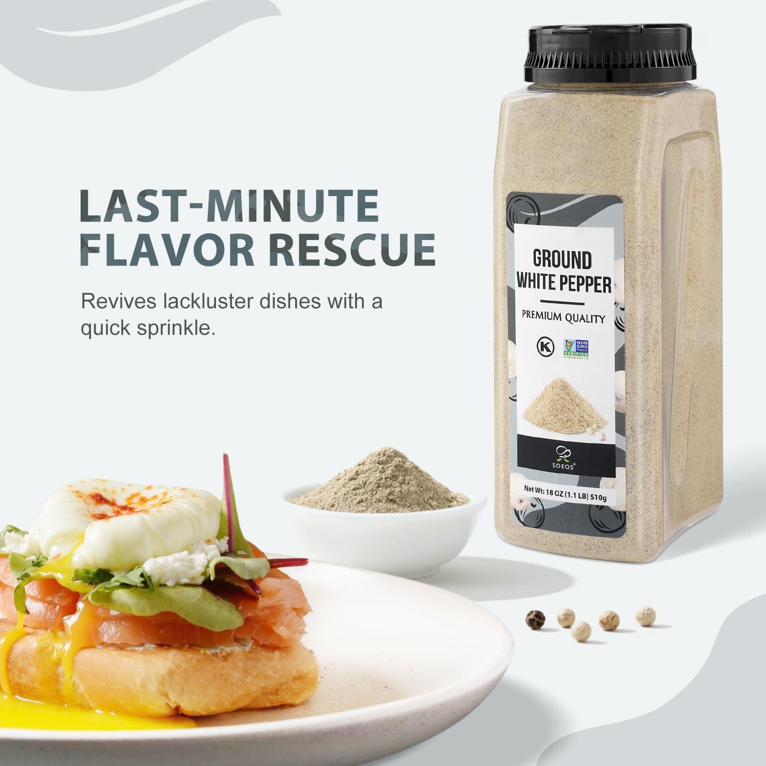 Pimienta Blanca Molida Soeos 510g, 100% Natural y Kosher