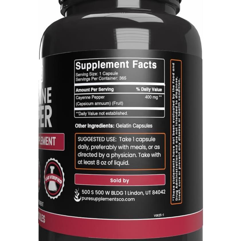 Cápsulas de Pimienta de Cayena Ingredientes Originales 365 Unidades