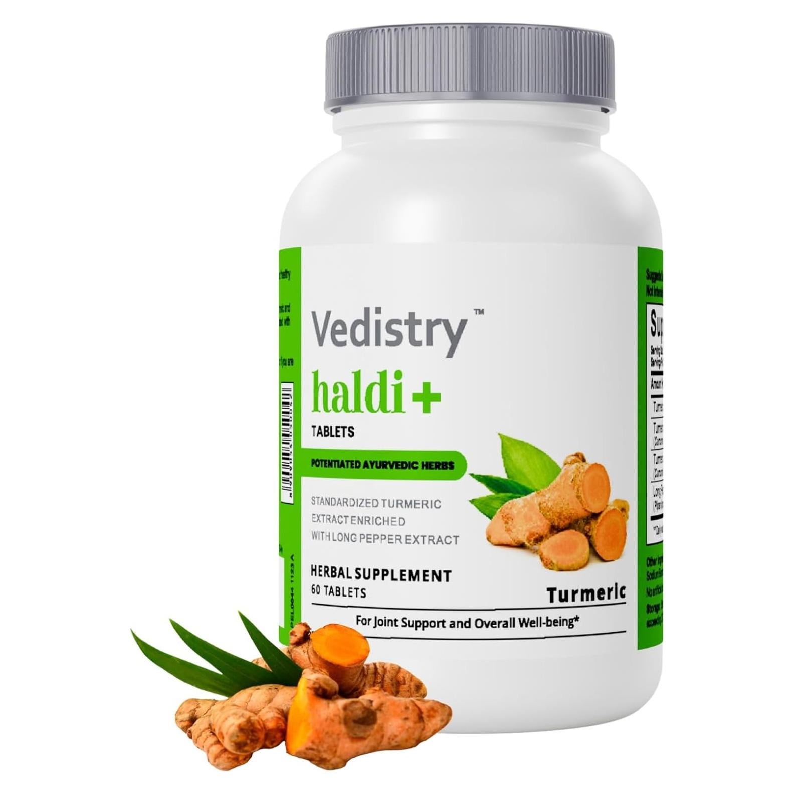 Tabletas de Cúrcuma Vedistry Haldi con Pimienta Larga - 60 Unidades