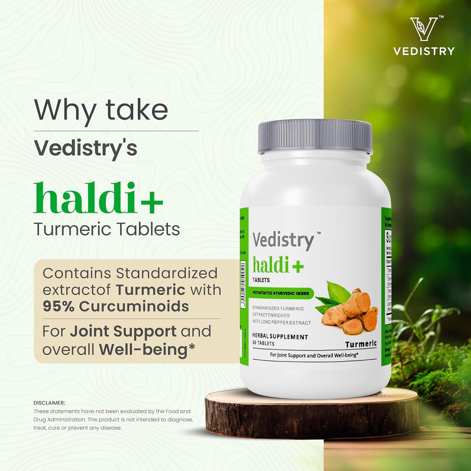 Tabletas de Cúrcuma Vedistry Haldi con Pimienta Larga - 60 Unidades