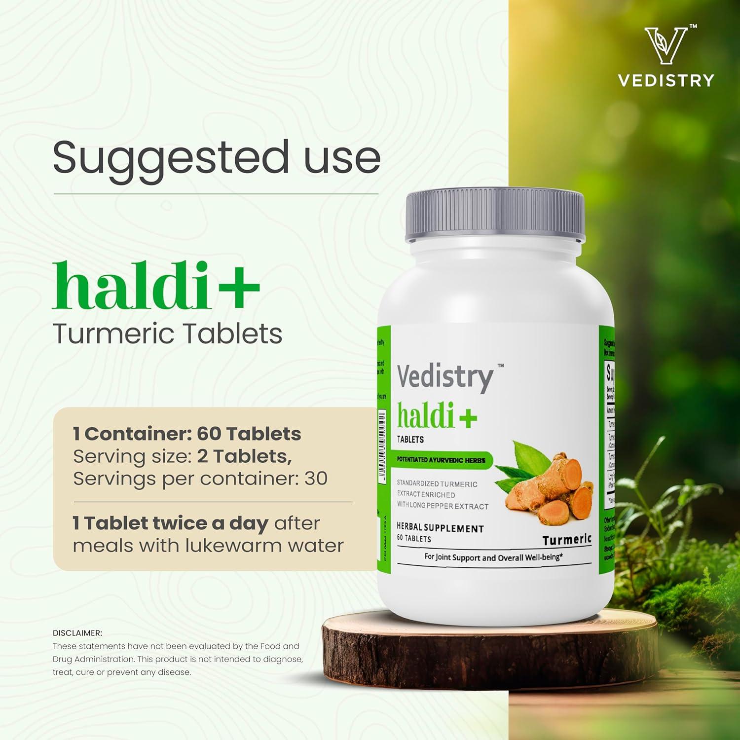 Tabletas de Cúrcuma Vedistry Haldi con Pimienta Larga - 60 Unidades