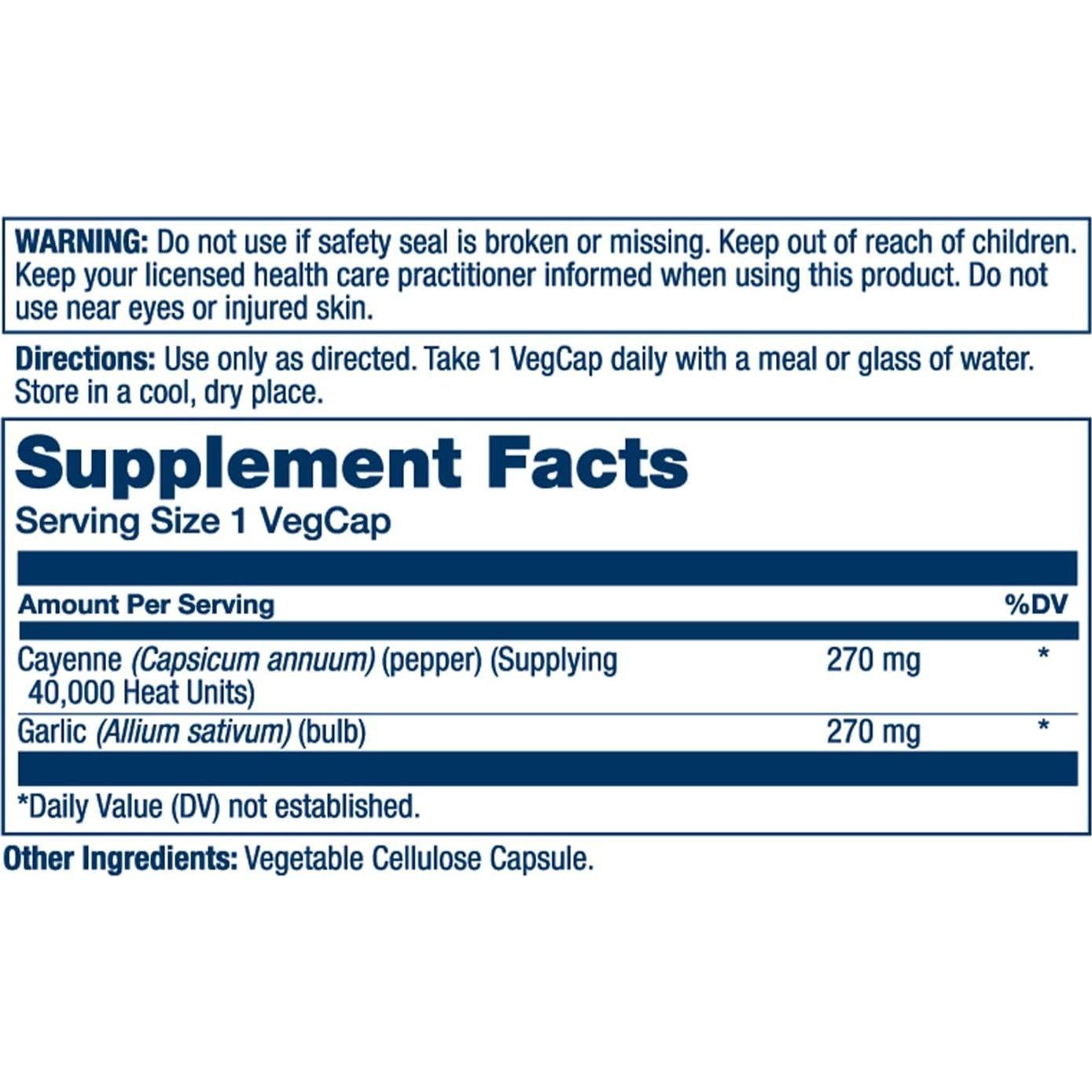 Suplemento Solaray Cayena Ajo 540 mg - 100 VegCaps