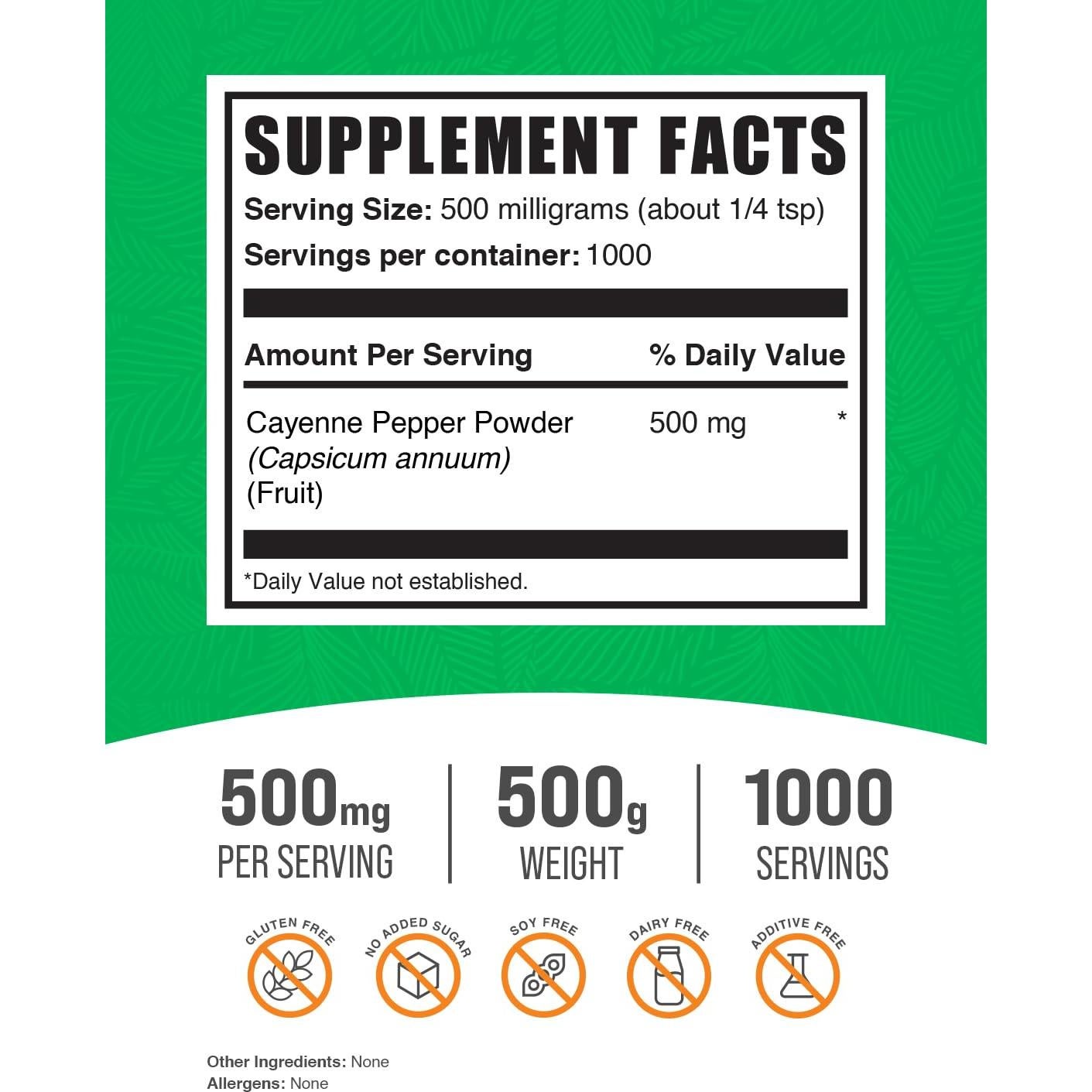 Pimiento de Cayena 40000 HU BulkSupplements 500g Vegano Sin Gluten