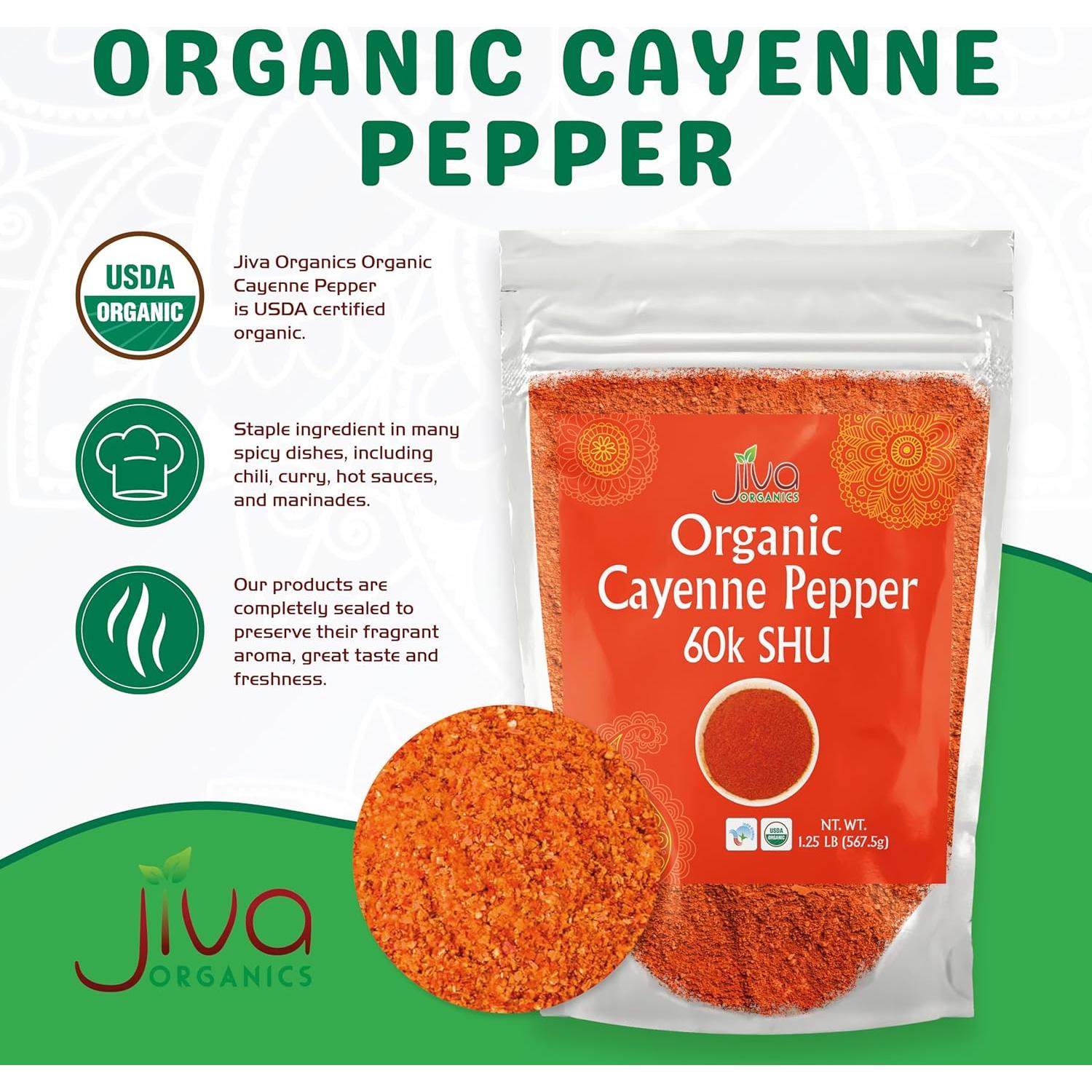 Pólvora de Pimiento Cayena Orgánico Jiva 0.57 kg 60K SHU