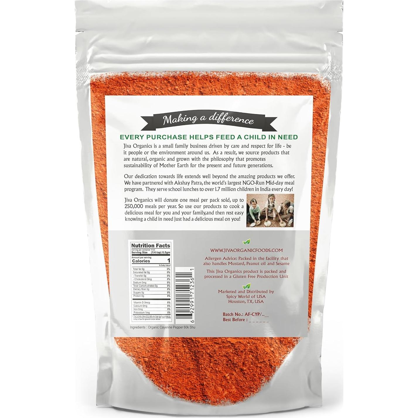 Pólvora de Pimiento Cayena Orgánico Jiva 0.57 kg 60K SHU