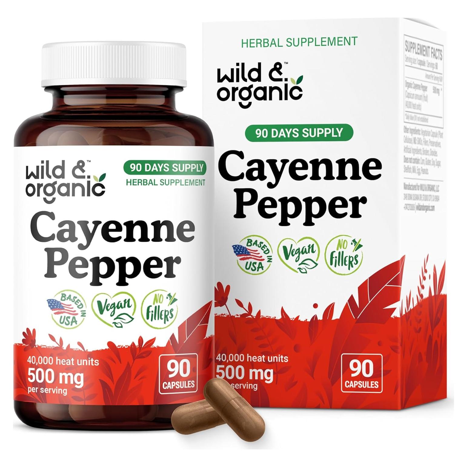 Cápsulas de Pimienta de Cayena Silvestre y Orgánica 500 mg - 90 Caps