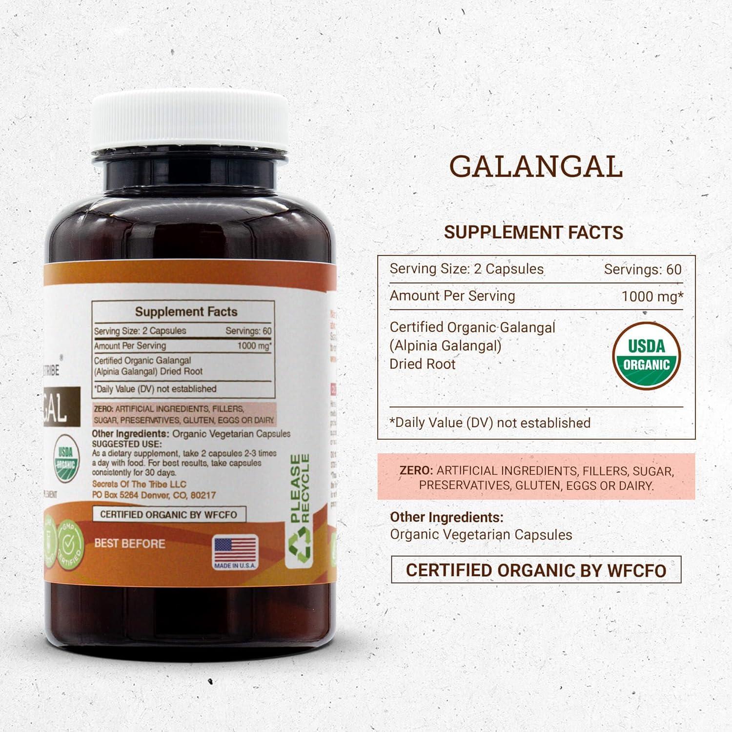Cápsulas de Galangal Orgánico USDA 120 unidades 1000 mg