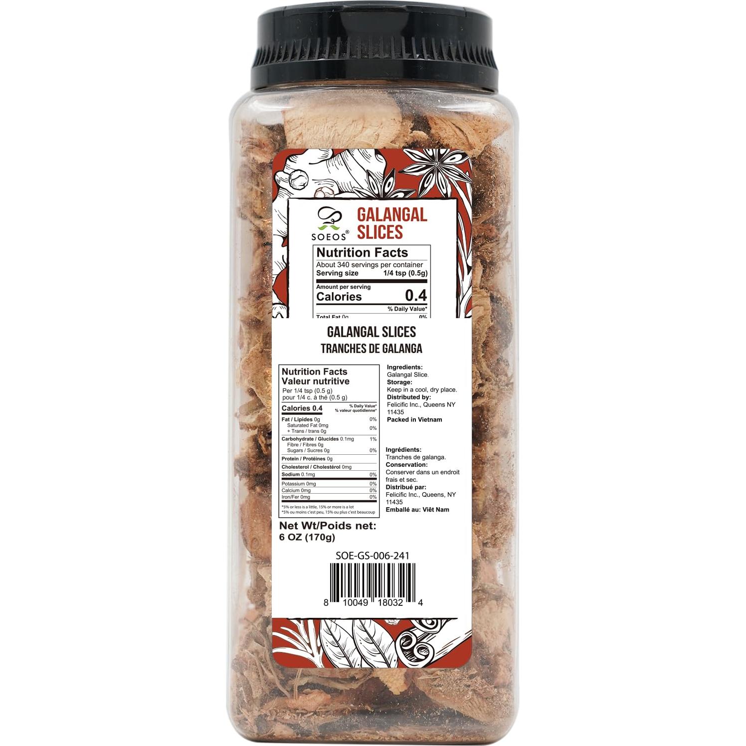 Rodajas de Galanga Soeos 170g - Raíz Seca para Sopas Tom Yum