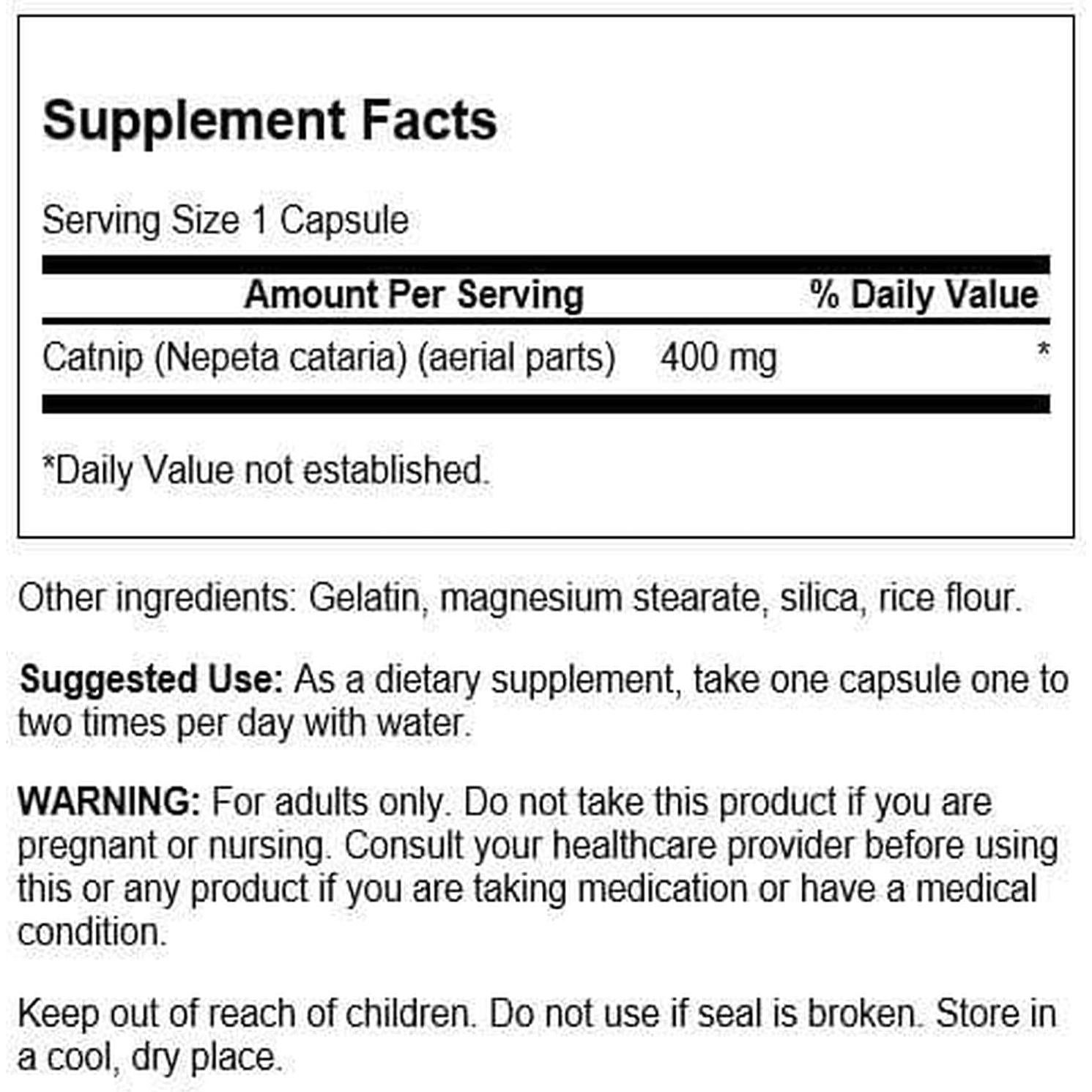 Suplemento Herbal Swanson Catnip 400 mg 60 Cápsulas