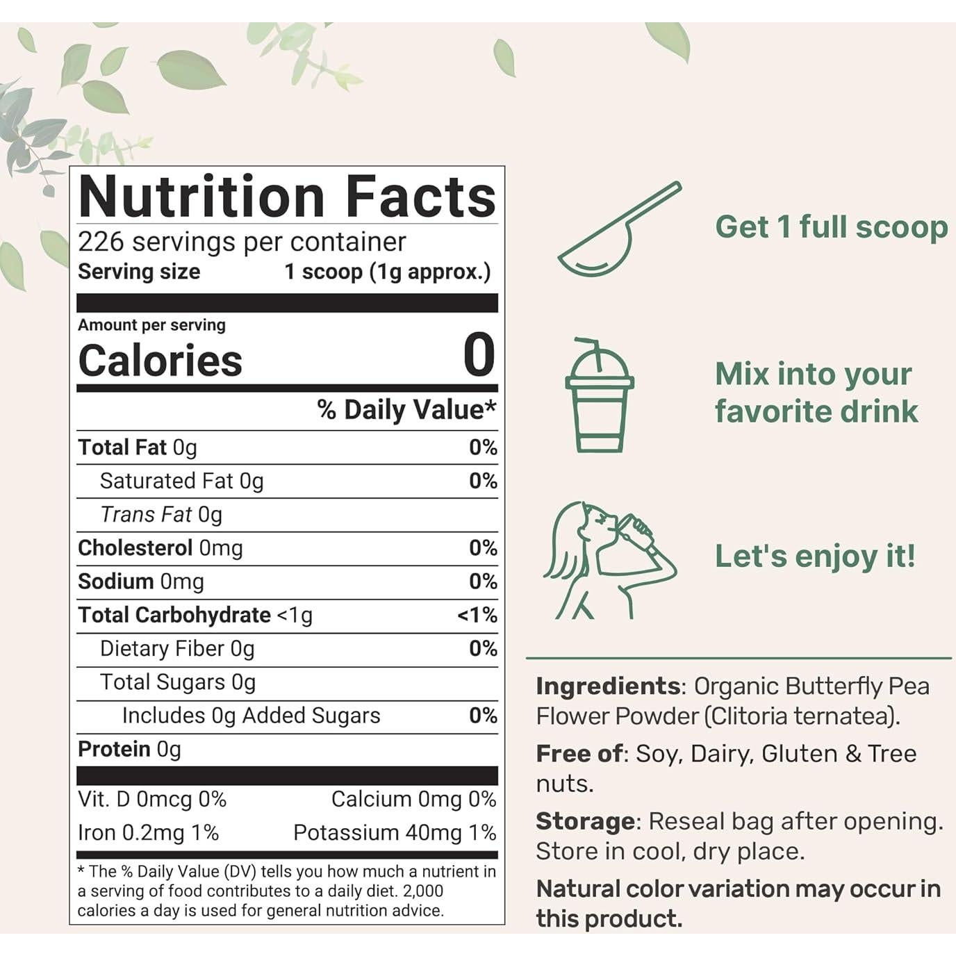 Polvo de Flor de Guisante Mariposa Orgánico Micro Ingredients 227 g