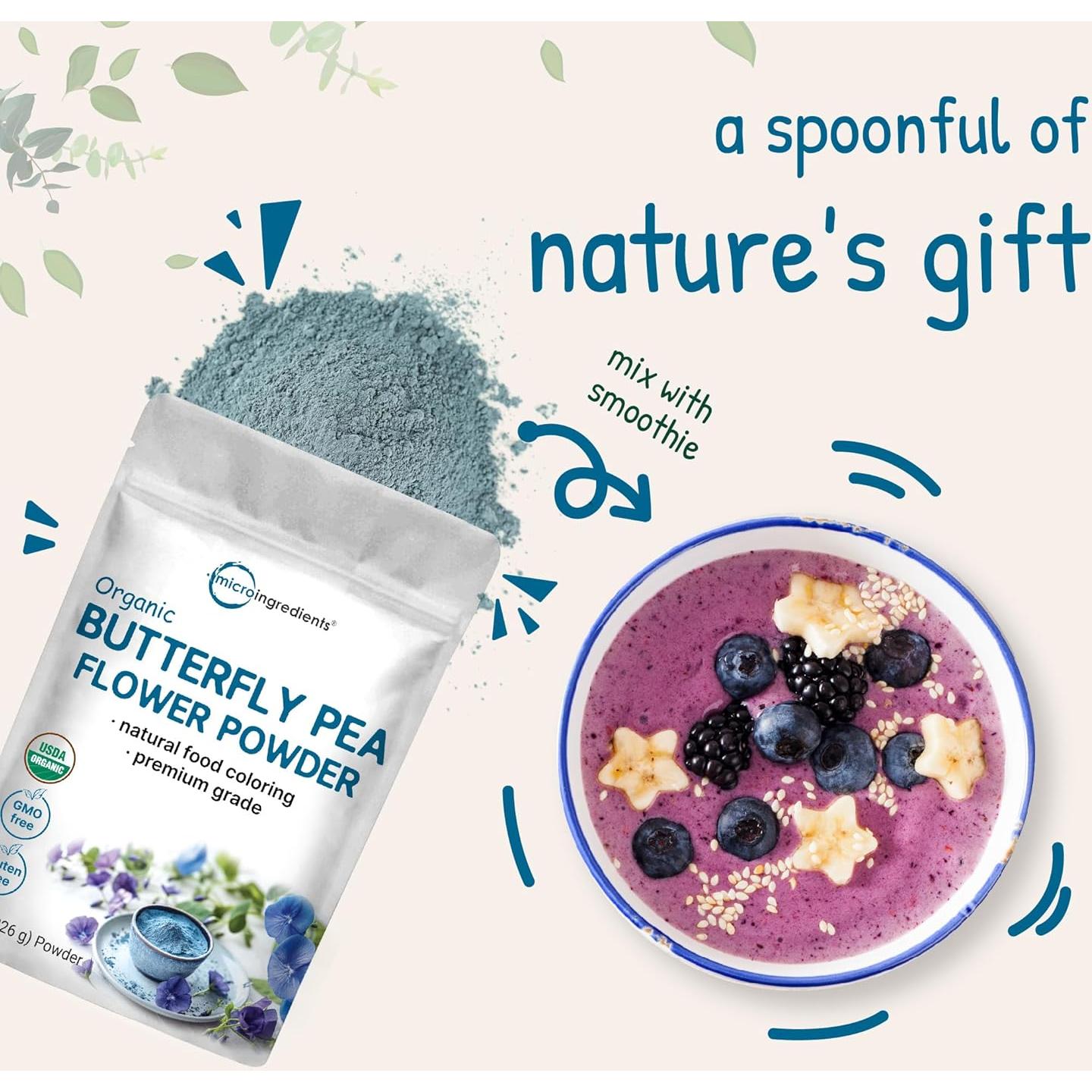 Polvo de Flor de Guisante Mariposa Orgánico Micro Ingredients 227 g