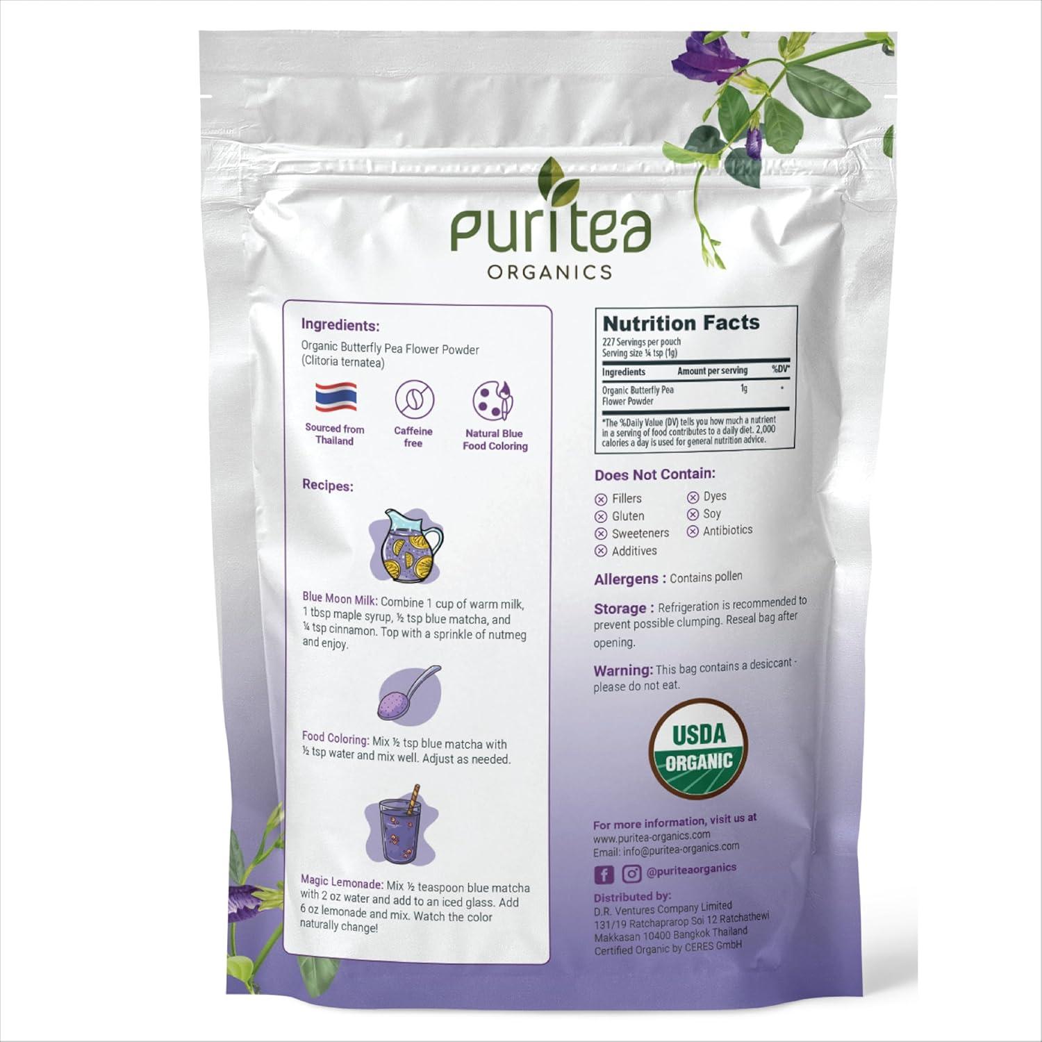 Polvo de Flor de Guisante Mariposa Orgánico 227g - Colorante Natural