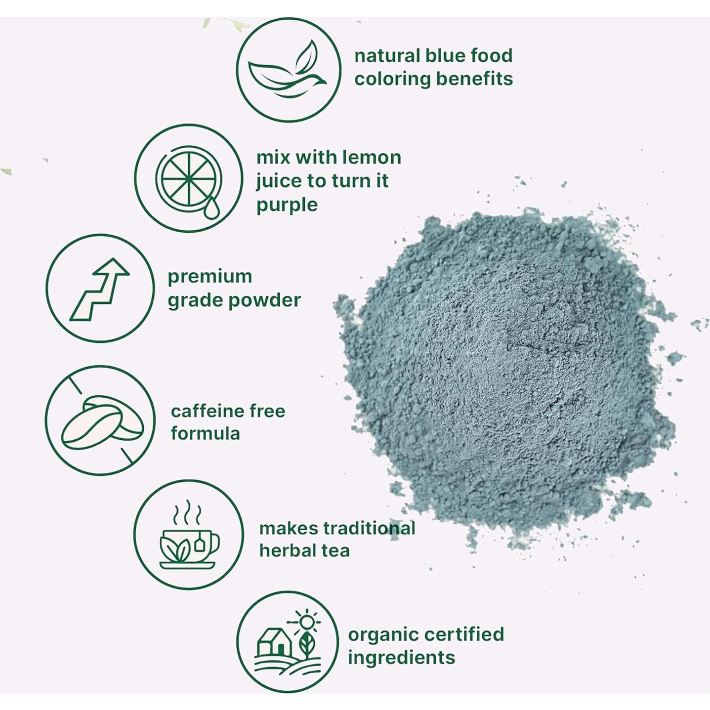 Polvo de Flor de Guisante Mariposa Orgánico 227g - Colorante Natural