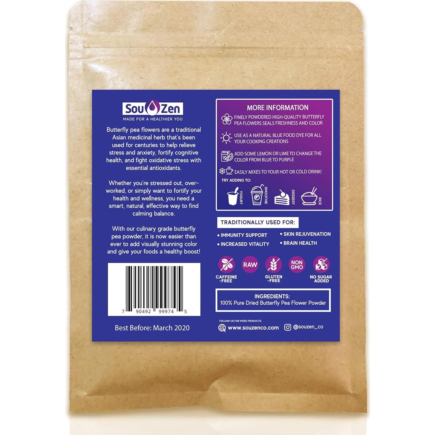 Polvo de Flor de Guisante Mariposa Azul Sou Zen 80g - Colorante Natural