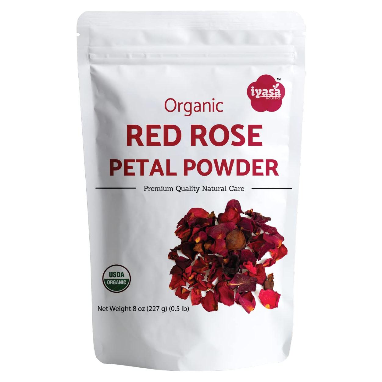 Polvo de Pétalos de Rosa Roja Orgánica Iyasa 226g - Grado Alimenticio