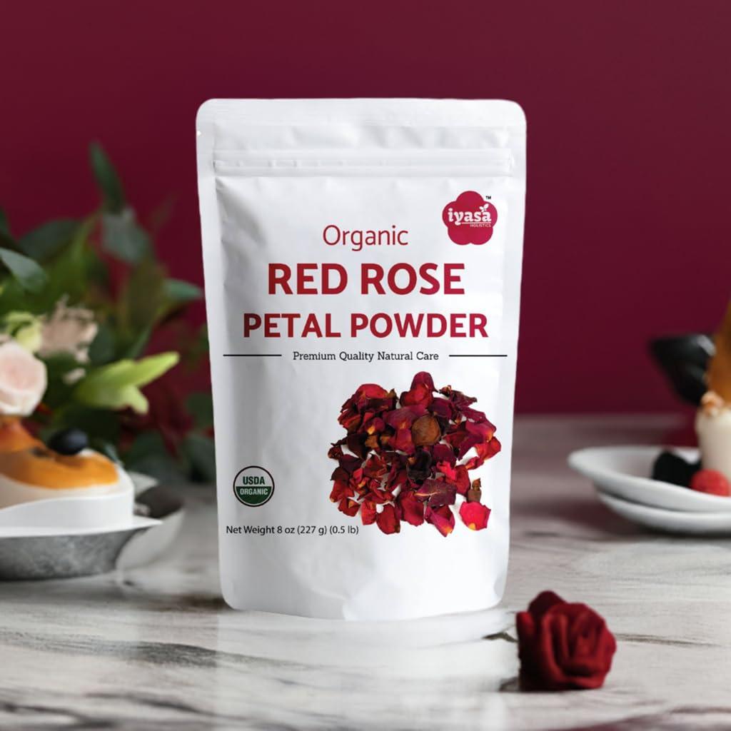 Polvo de Pétalos de Rosa Roja Orgánica Iyasa 226g - Grado Alimenticio