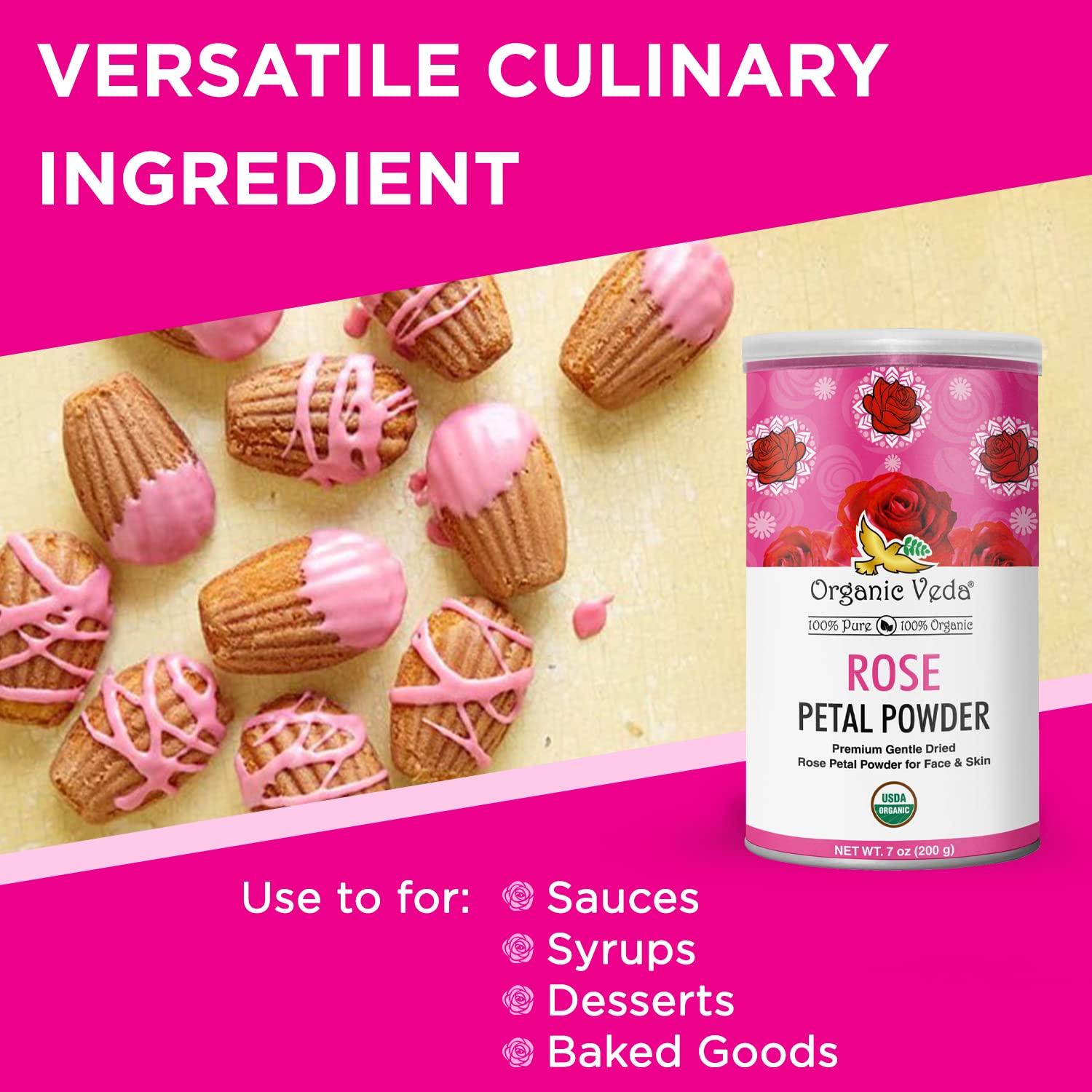 Polvo de Pétalos de Rosa Orgánico Veda 454g - Comestible y Natural