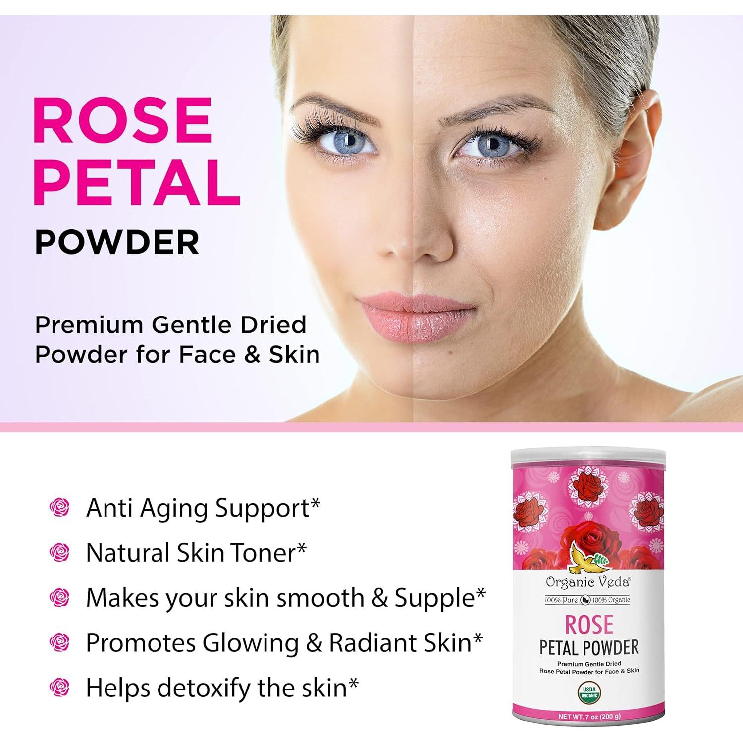 Polvo de Pétalos de Rosa Orgánico Veda 454g - Comestible y Natural