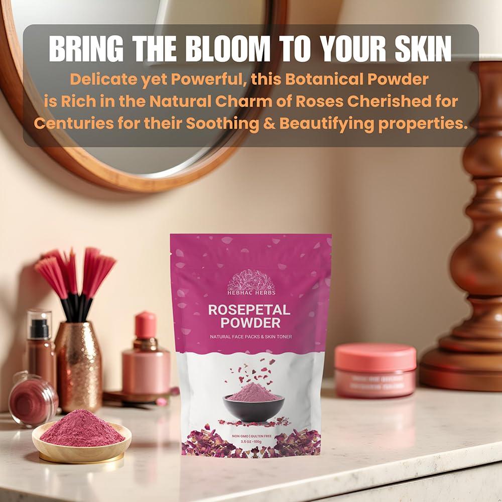 Polvo de Pétalos de Rosa 100g Hebhac Herbs - Vegano y Puro