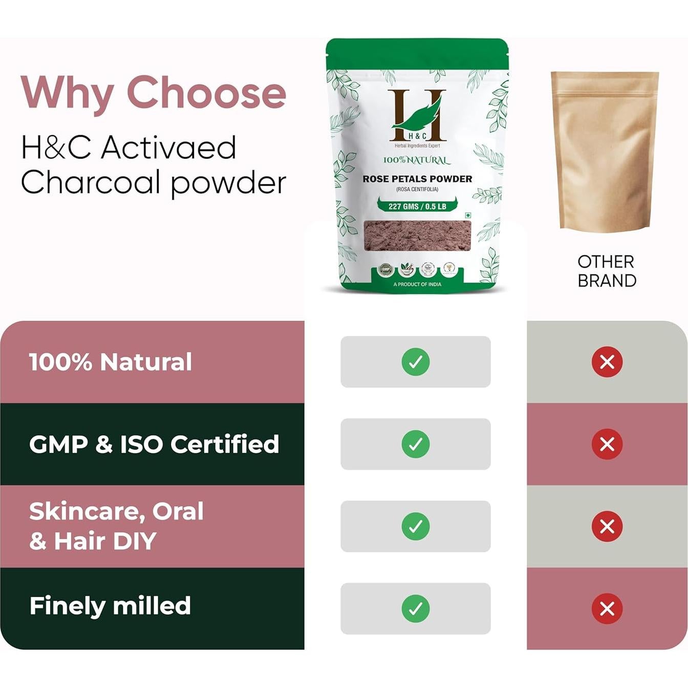 Polvo de Pétalos de Rosa 100% Natural H&C 227 g para Mascarillas