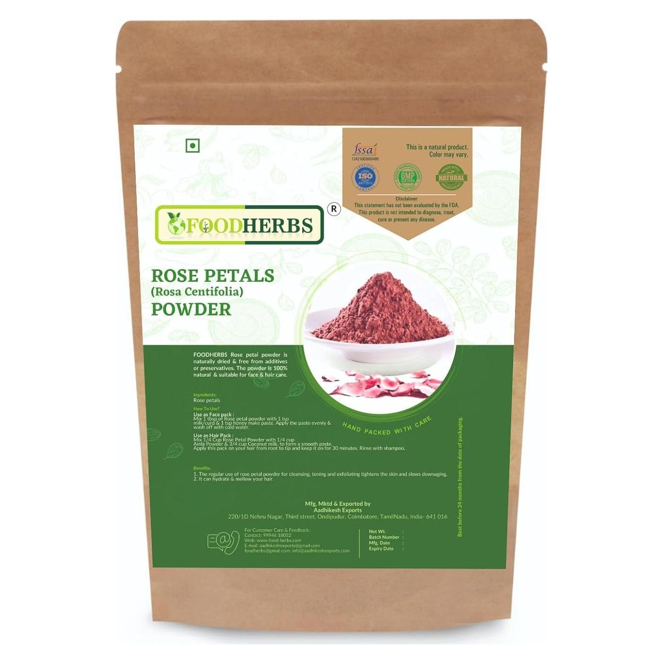 Polvo de Pétalos de Rosa Foodherbs 200g - Cosmético Natural