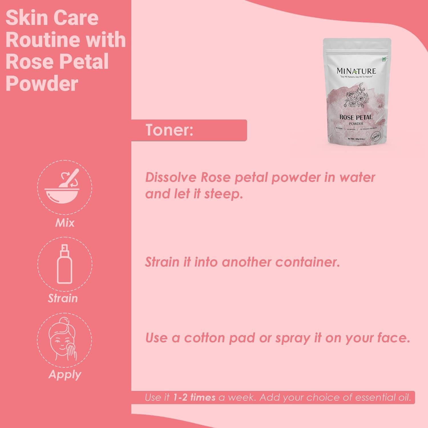 Polvo de Pétalos de Rosa Mi Naturaleza 100g - Mascarilla Facial Hidratante