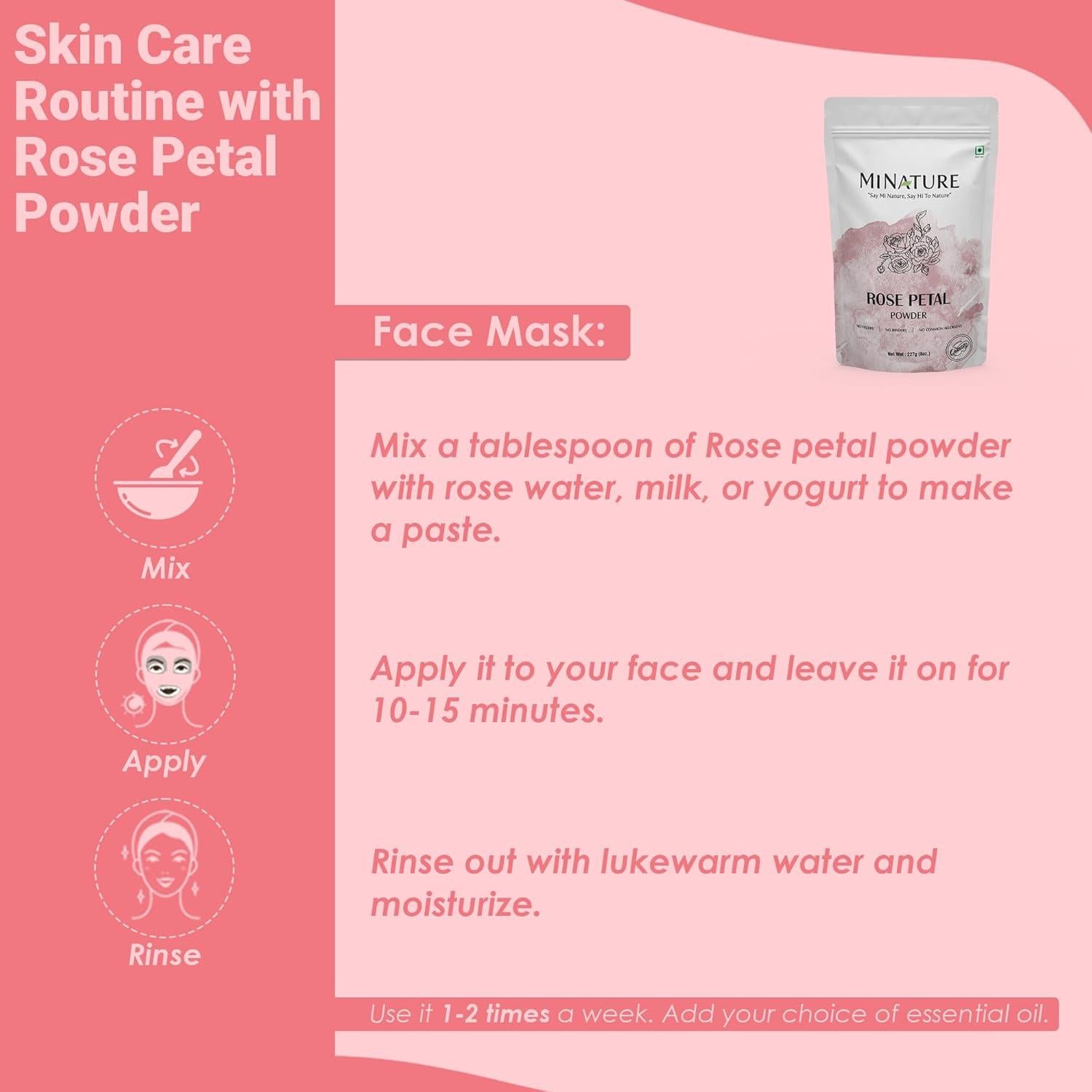 Polvo de Pétalos de Rosa Mi Naturaleza 100g - Mascarilla Facial Hidratante