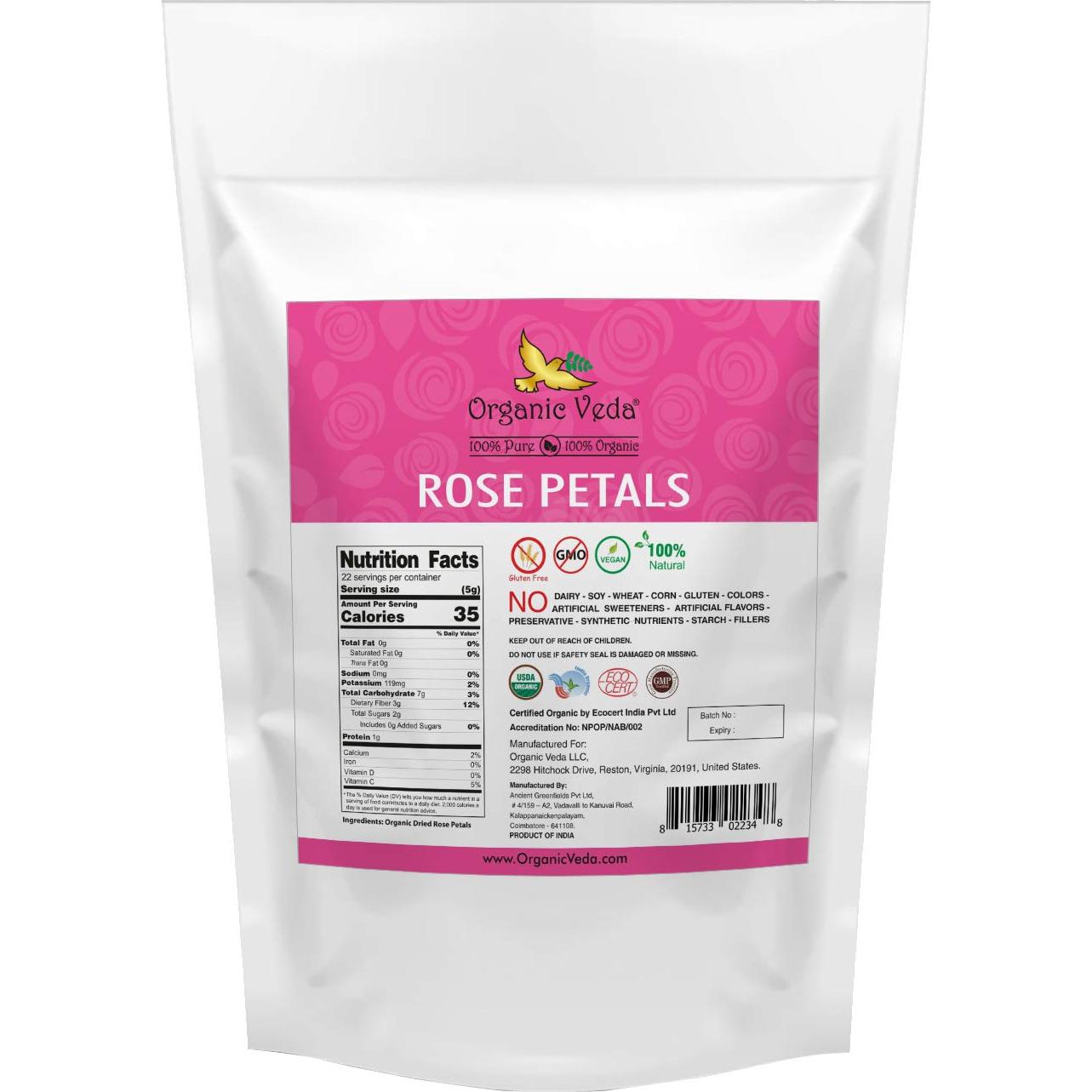 Pétalos de Rosa Secos Orgánicos Organic Veda 113.4 g - Comestibles