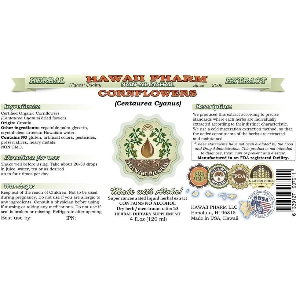 Extracto Líquido Sin Alcohol Aciano Orgánico Hawaii Pharm 473 ml