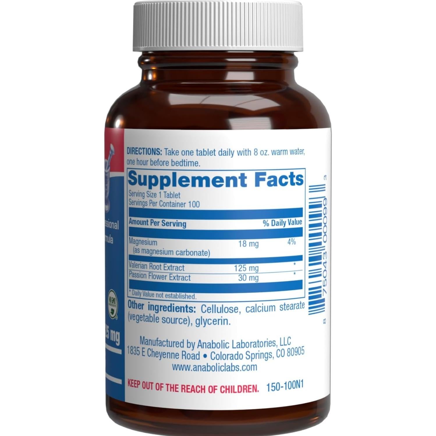 Suplemento de Sueño Anabolic Labs - Raíz de Valeriana y Magnesio - 100 Porciones