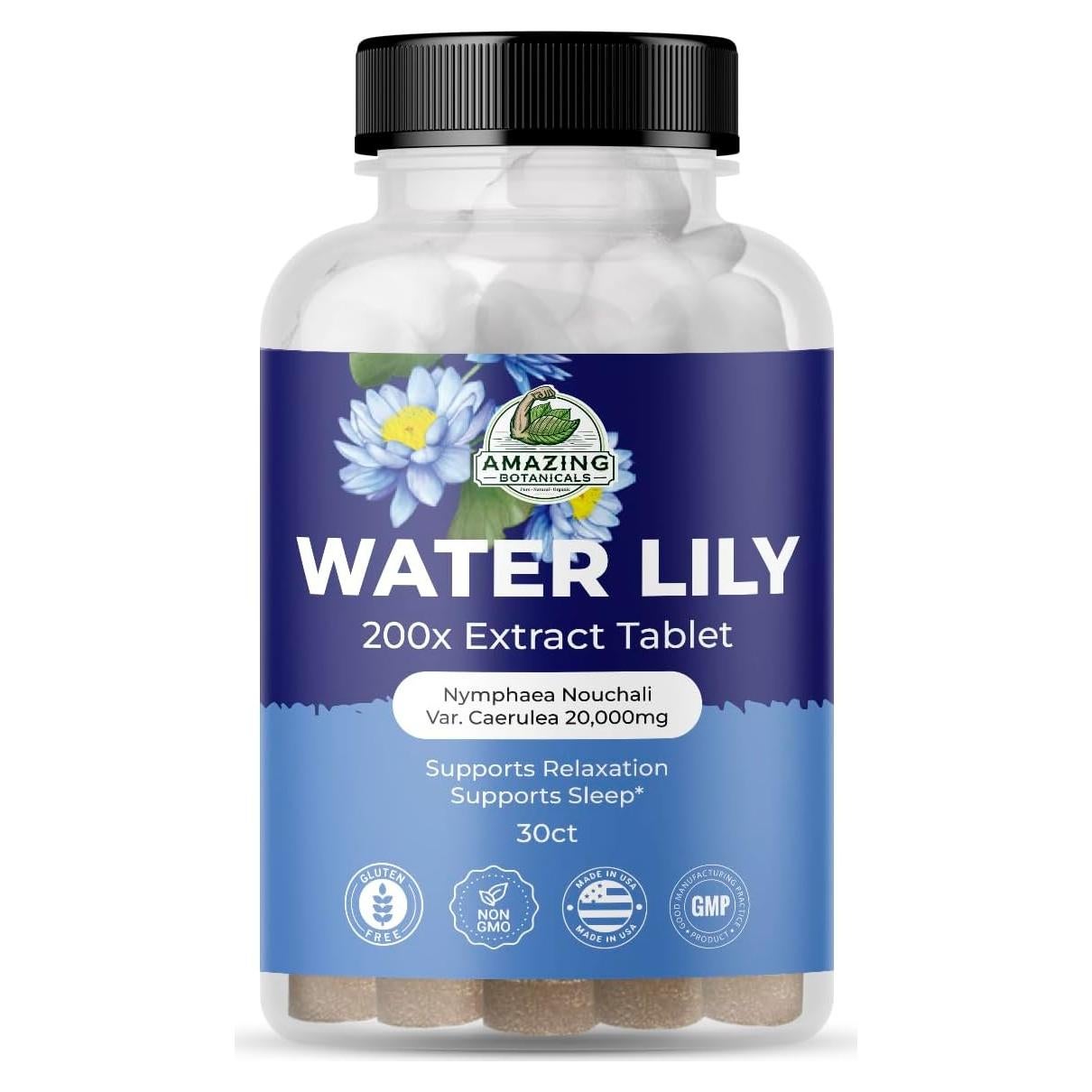 Tabletas de Lirio de Agua Amazing Botanicals 200X 30 Tabletas