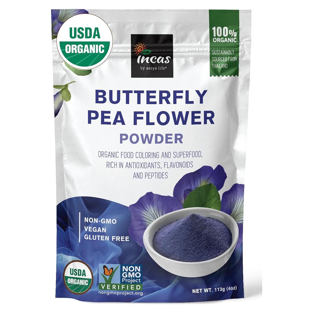 Polvo de Flor de Guisante Mariposa Orgánico Incas 113g - Colorante Natural