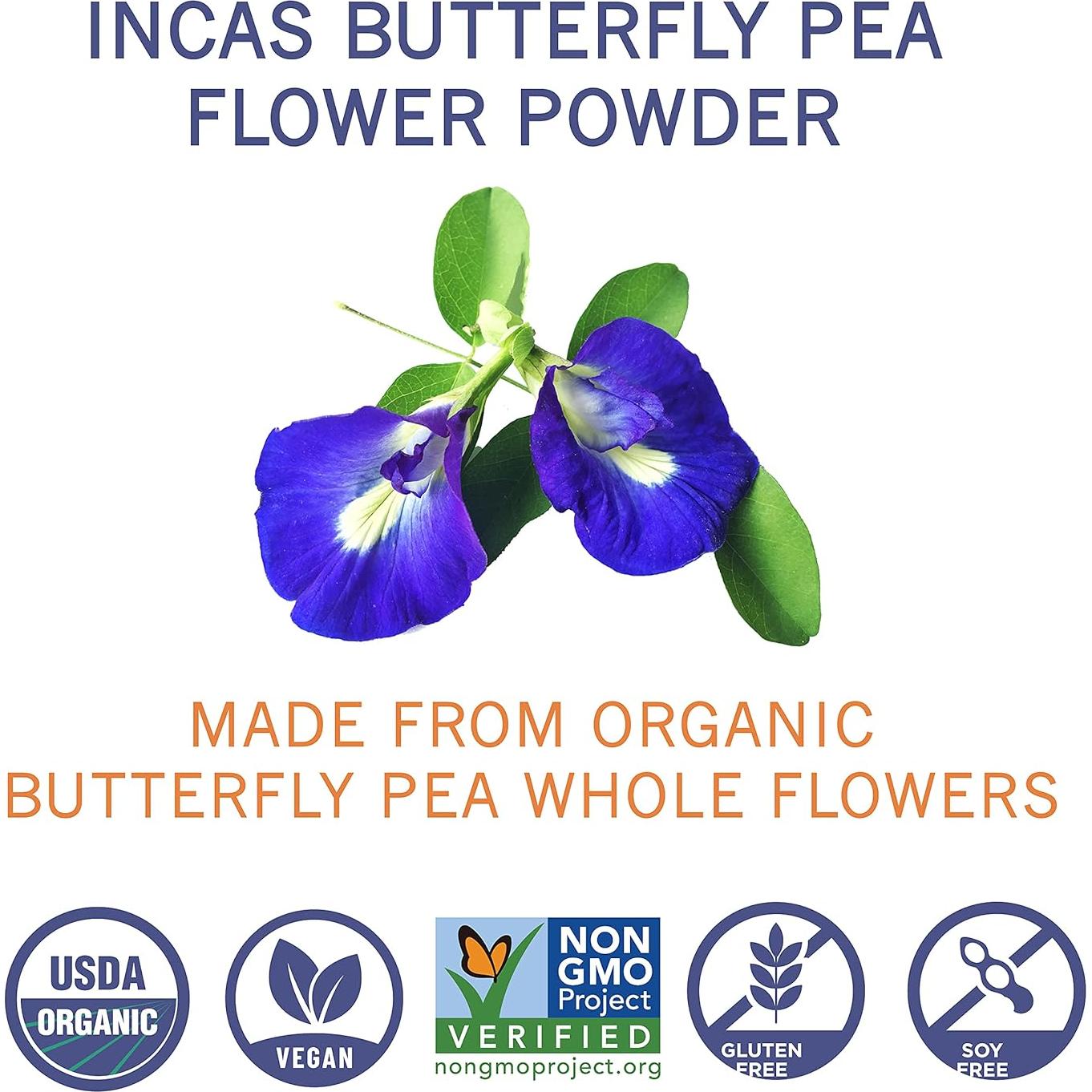 Polvo de Flor de Guisante Mariposa Orgánico Incas 113g - Colorante Natural