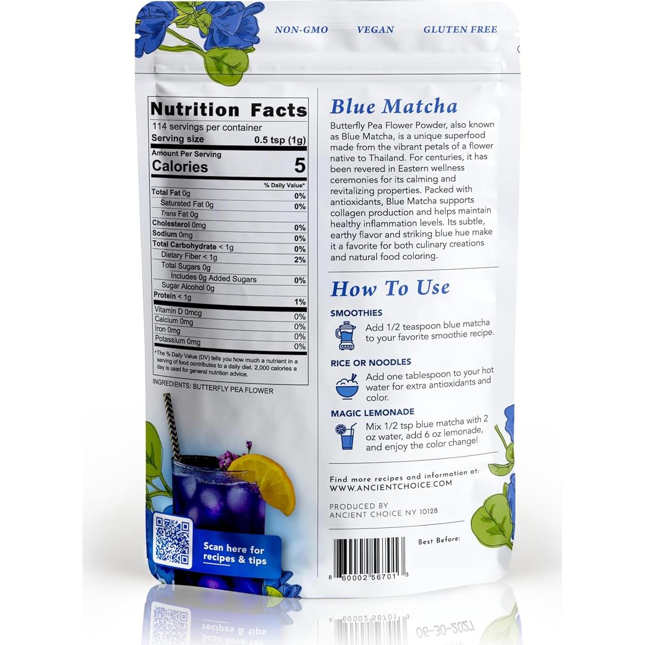 Polvo de Flor de Guisante Mariposa Elección Antigua 113g - Té Azul