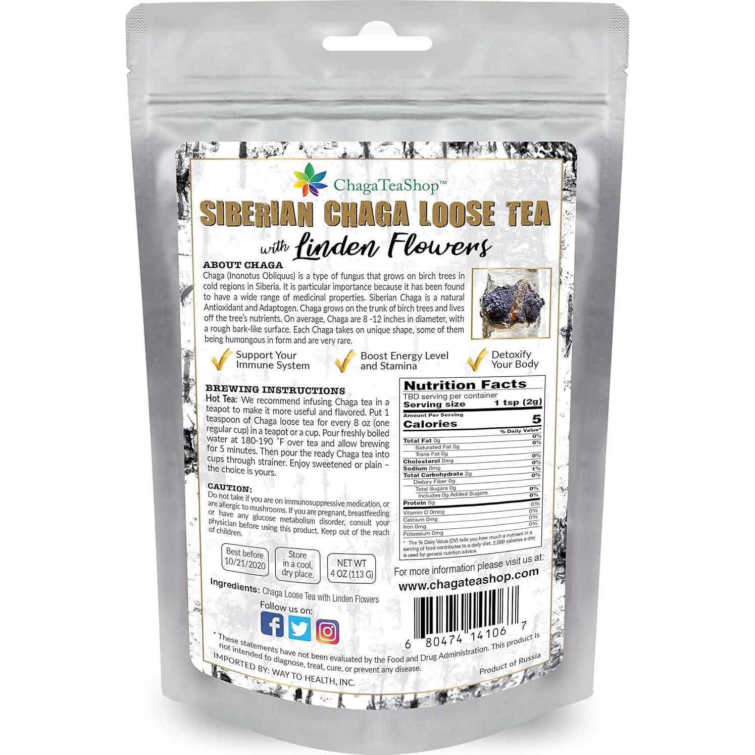 Té suelto de hongo Chaga Way To Health 113 g con tilo