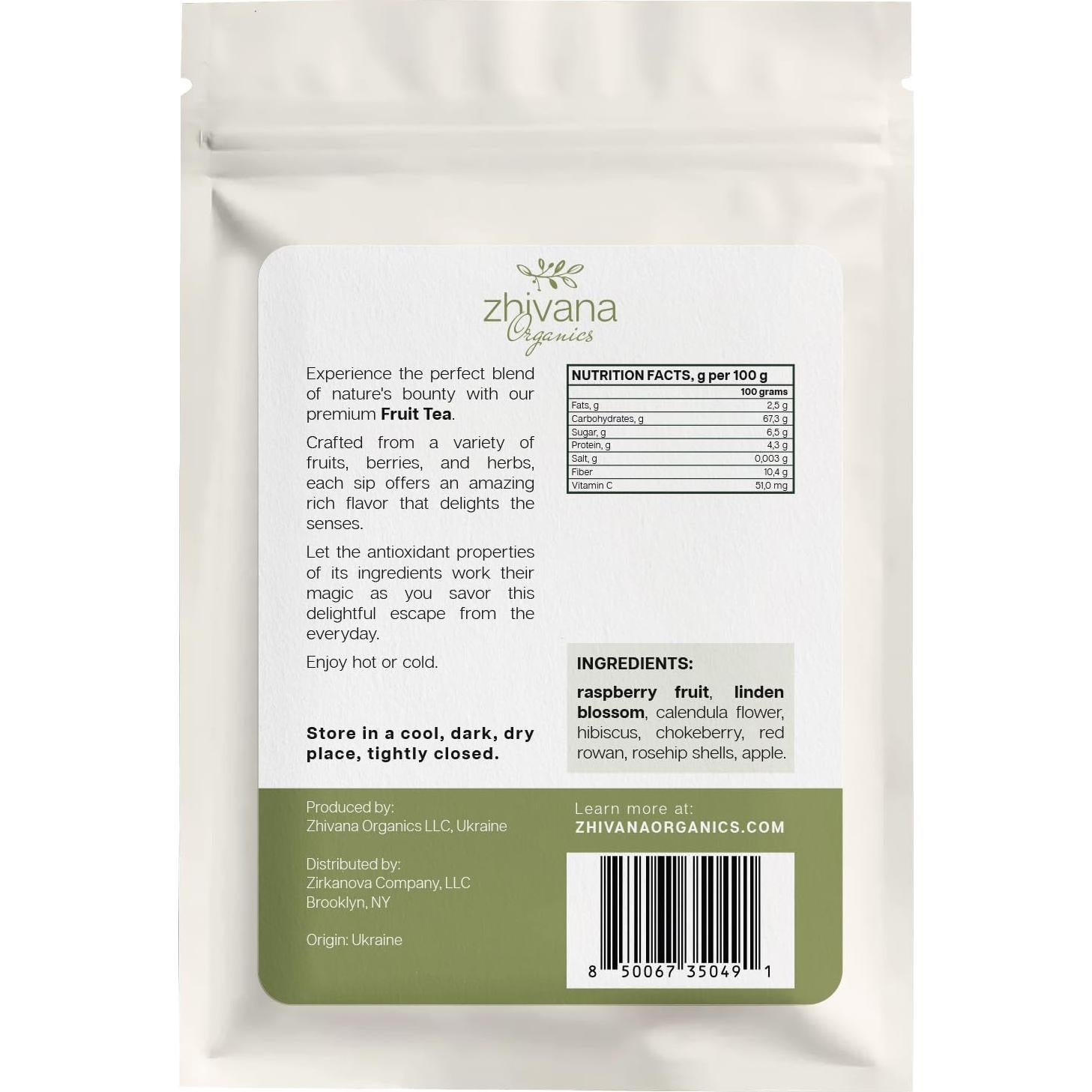 Té de Hierbas Frutal Zhivana 113.4g - Lima y Frambuesa Sin Cafeína