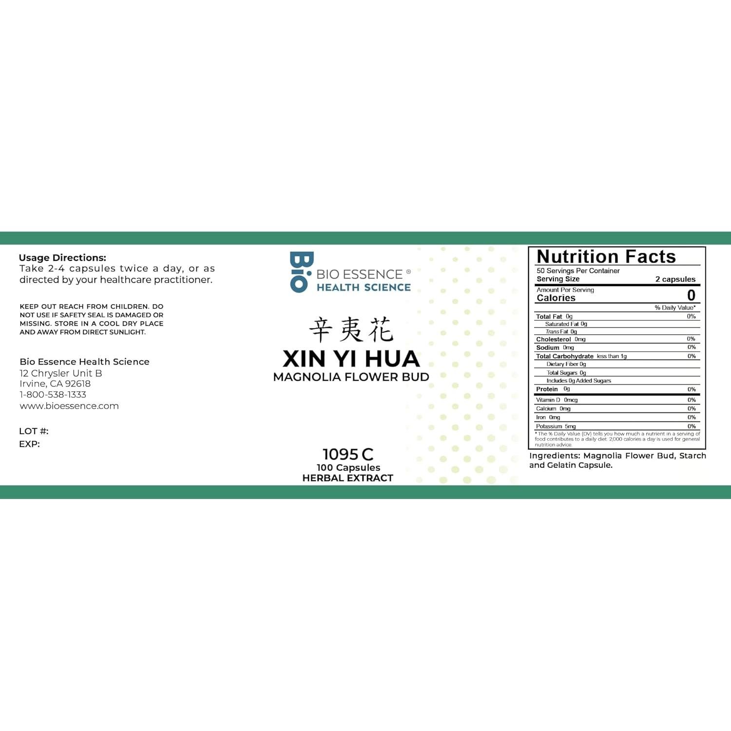 Cápsulas de Flor de Magnolia Bio Essence 100 Unidades