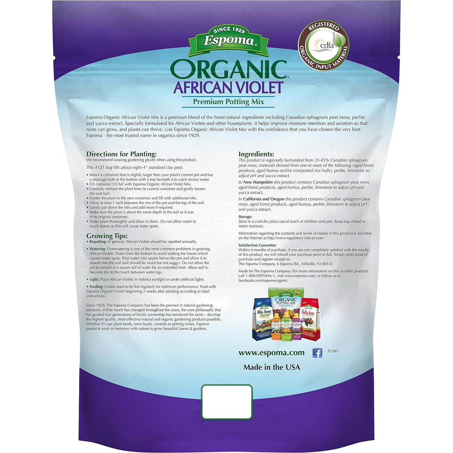 Espoma Orgánico Combo Violeta Africana 4qt + Alimento 8oz