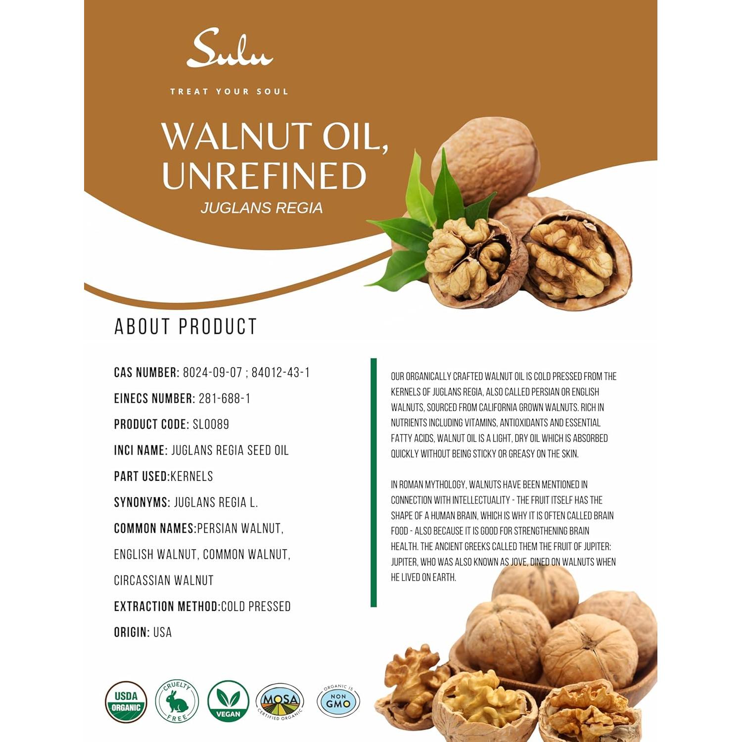 Aceite de Nuez Orgánico SULU 236.6 ml Prensado en Frío