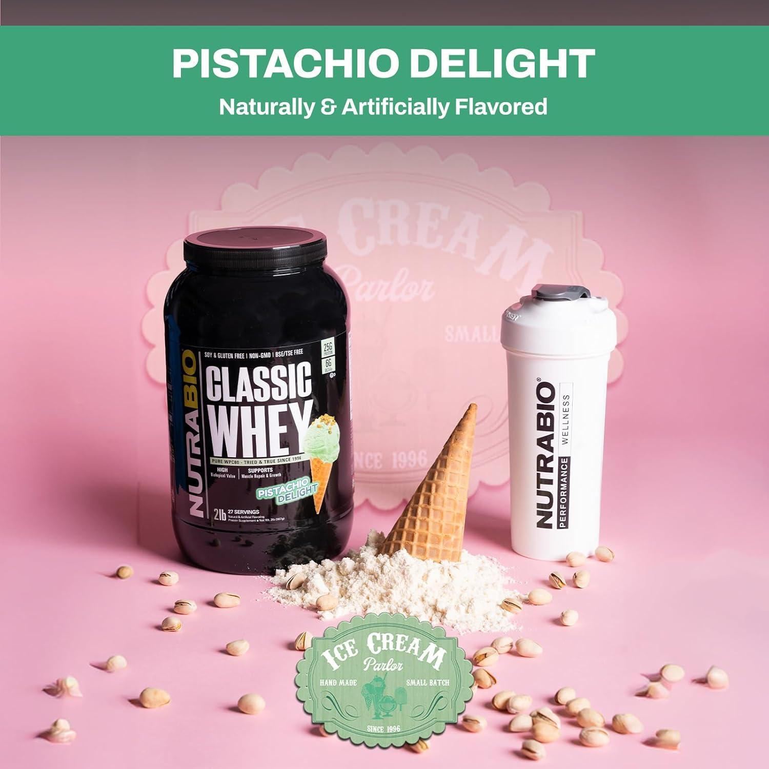 Proteína de Suero NutraBio Classic Whey 0.91 kg Sabor Pistacho