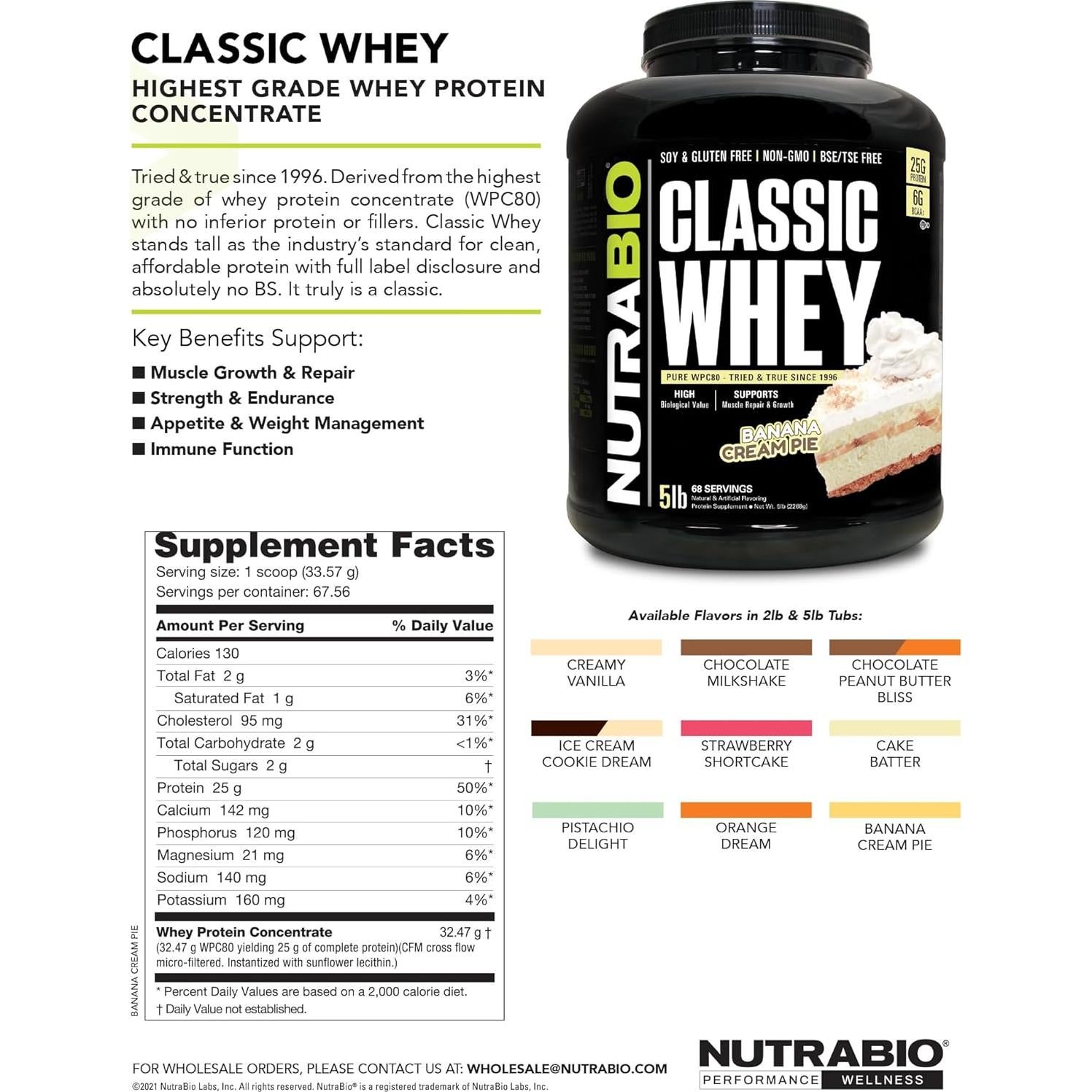 Proteína de Suero NutraBio Classic Whey 0.91 kg Sabor Pistacho