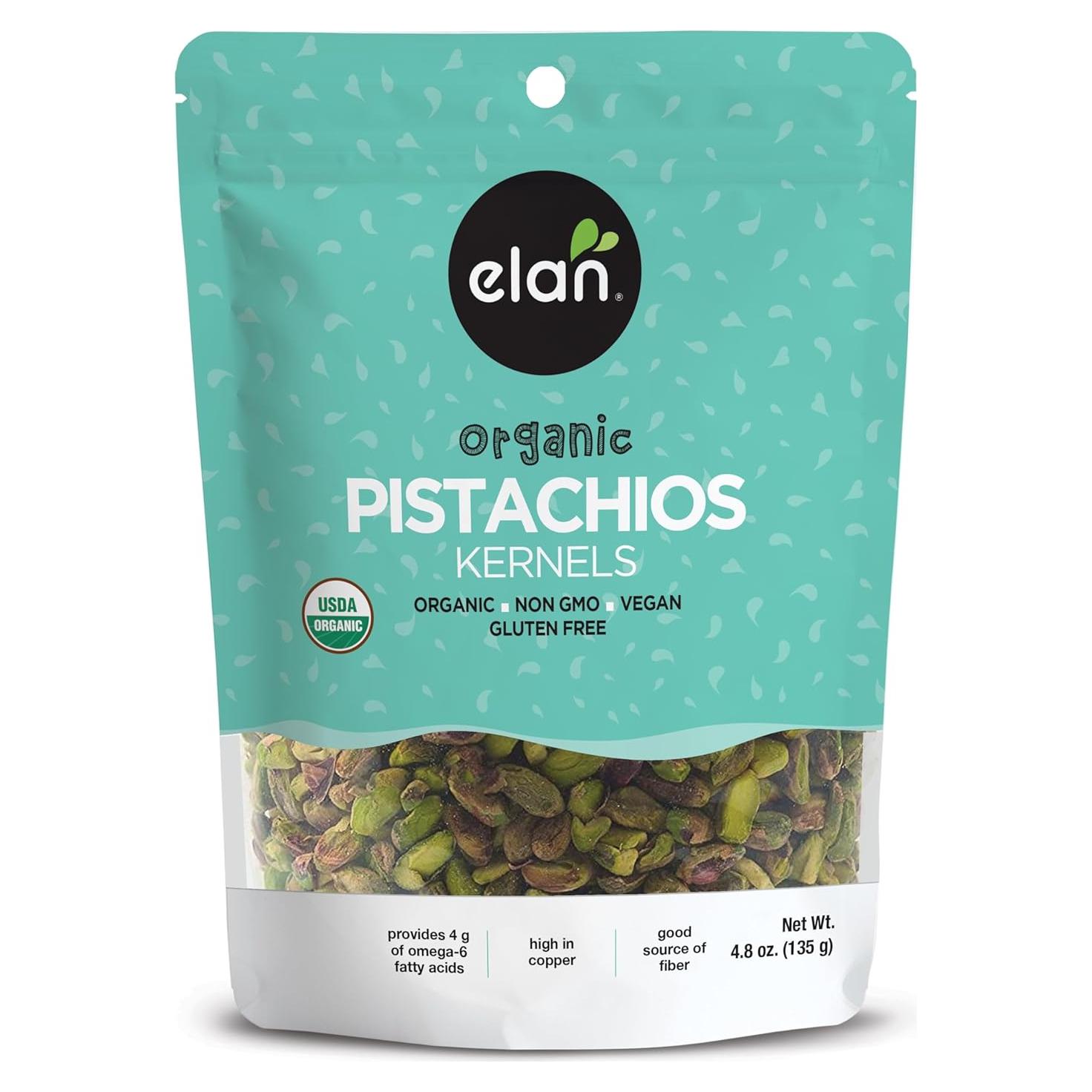 Pistachos Orgánicos Elan 136 g Crudos Sin Sal Veganos