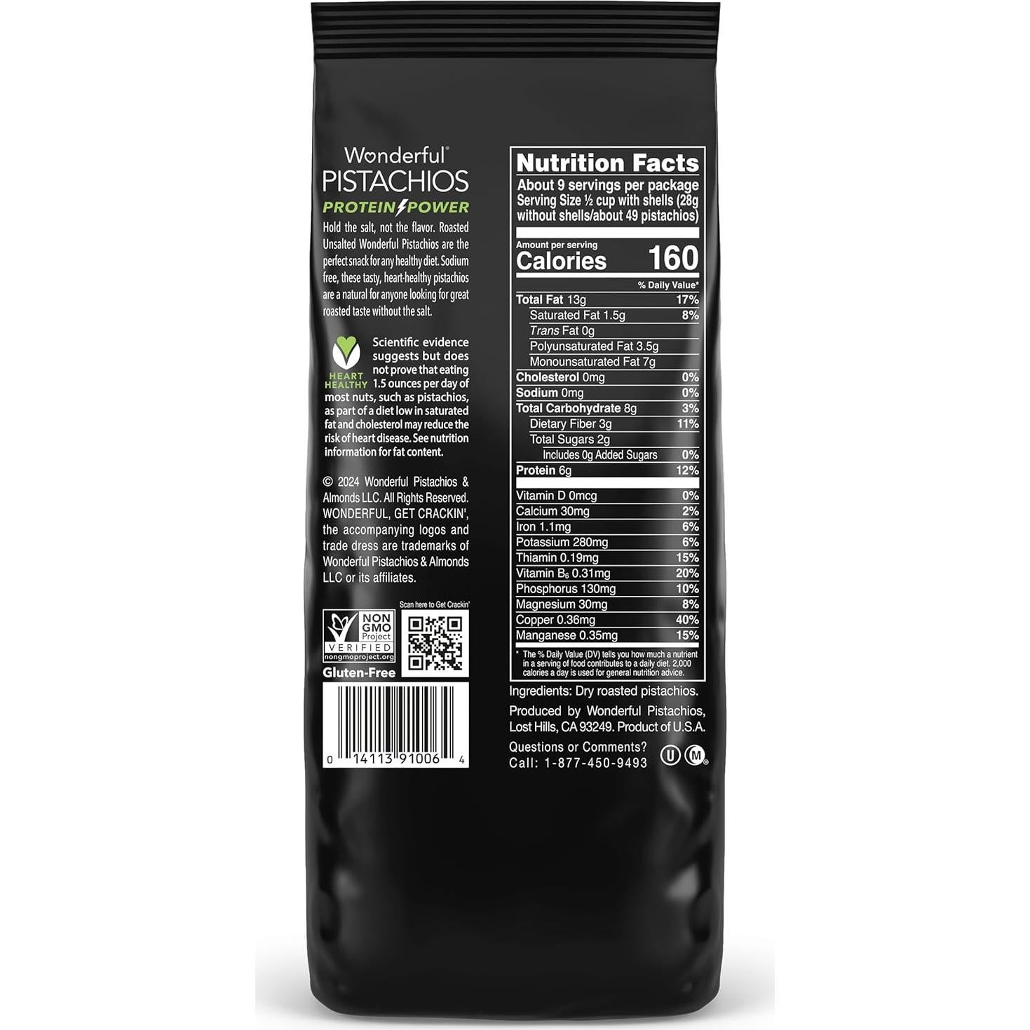 Pistachos Maravillosos Sin Sal en Cáscara 0.45 kg - Snack Saludable