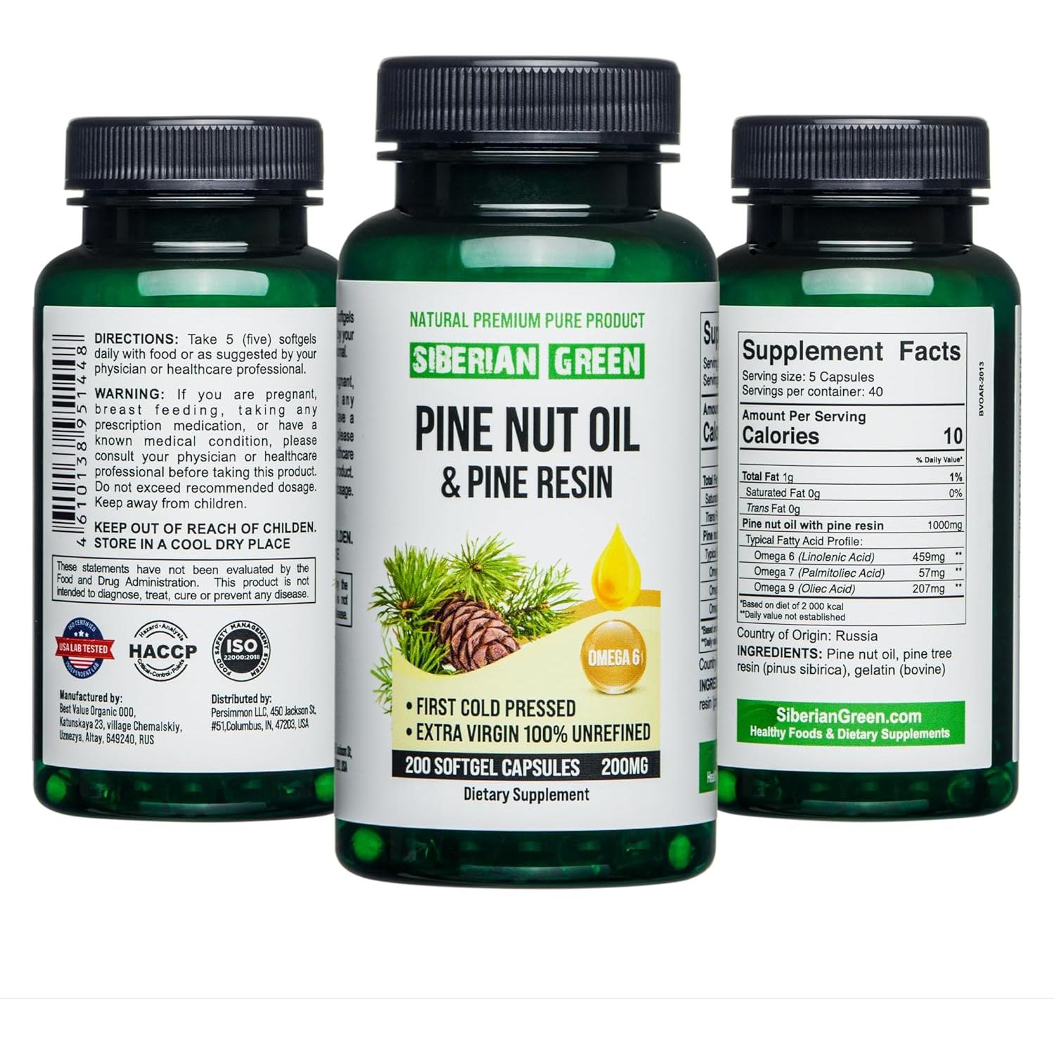 Aceite de Nuez de Pino Siberiano Best Value 200 Cápsulas