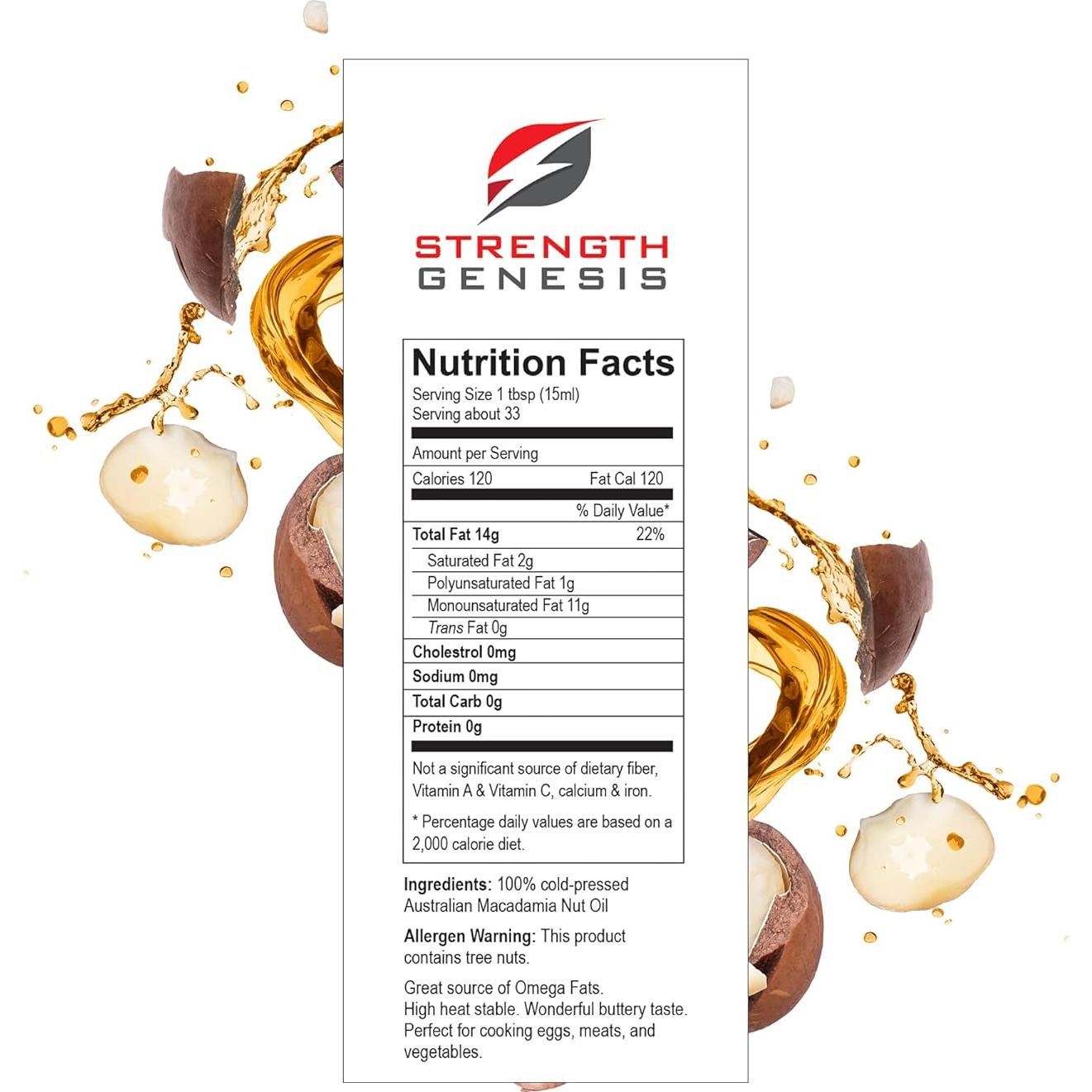 Aceite de Nuez de Macadamia Prensado en Frío 500ml Strength Genesis